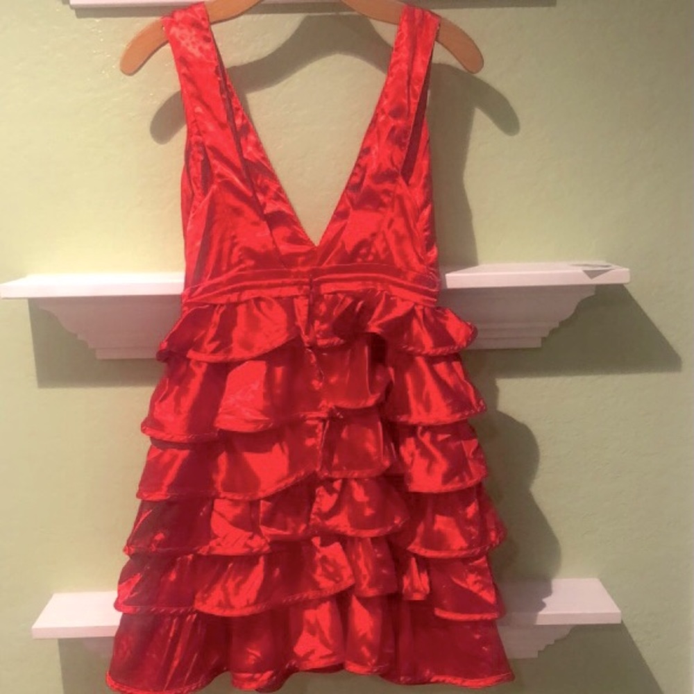 Red ruffle mini dress